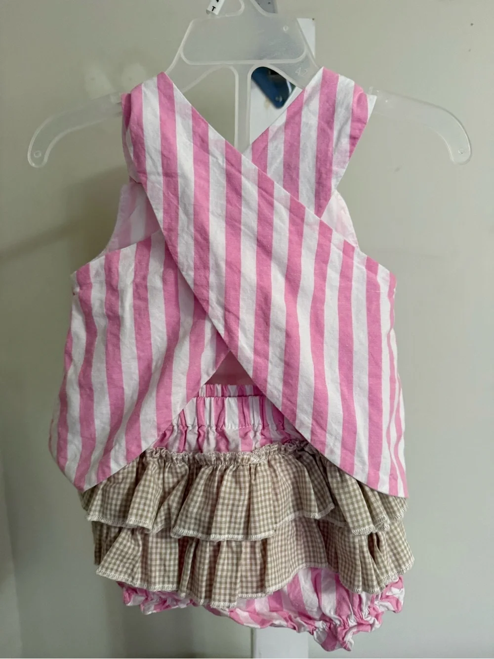Lil Cactus Pink Striped Cupcake Applique Top & Ruffle Butt Bloomer Set